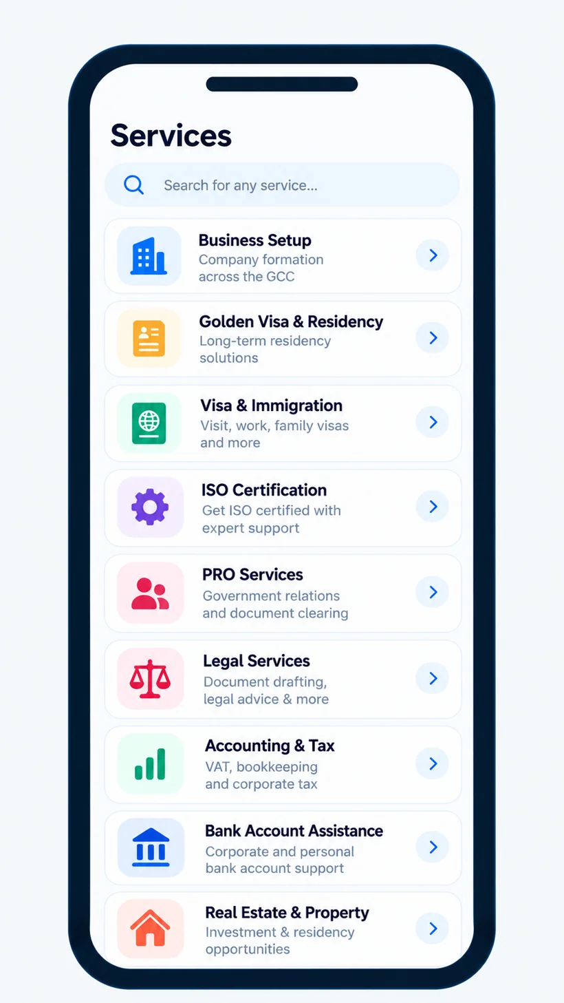 GulfBot app — Choose a service